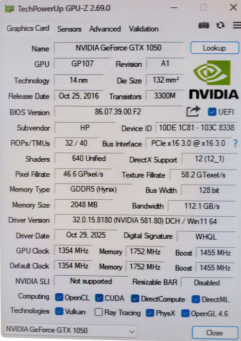 Nvidia GeForce GTX 1050 2GB GDDR4 Graphics Card