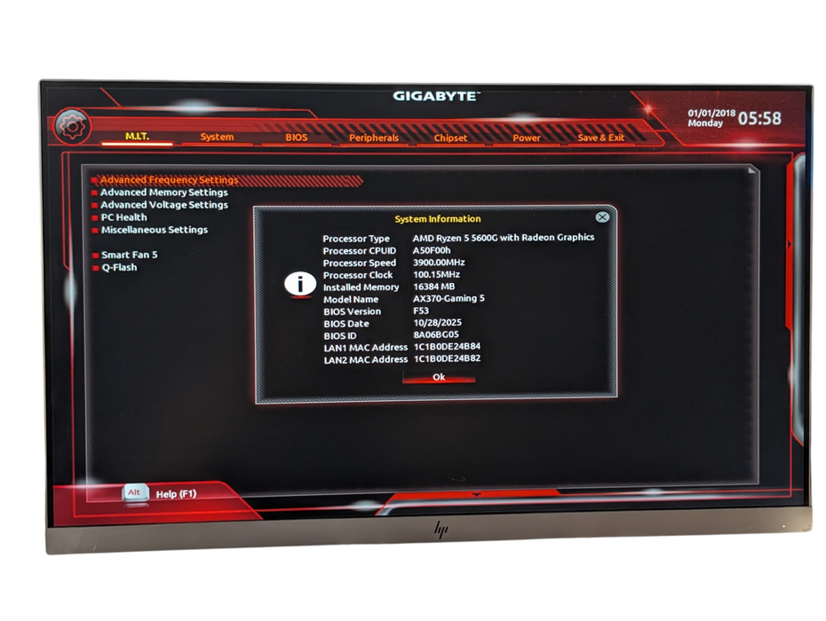 GIGABYTE AORUS GA-AX370-Gaming 5 AMD Ryzen 5 5600G 16GB RAM Motherboard Combo