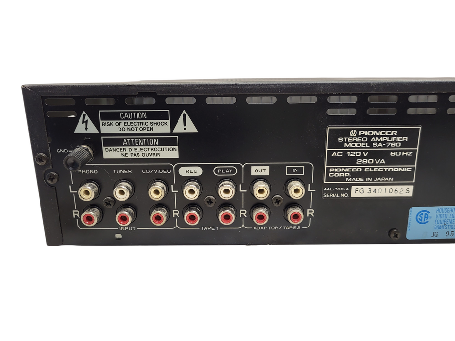 PIONEER SA-760 Stereo Amplifier READ