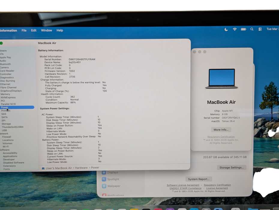 Apple MacBook Air 2020 M1 8GB RAM 250GB Storage