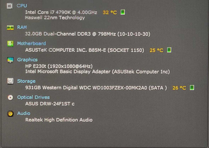 Custom PC/ASUS B85M-E, i7-4790K 4.00GHz, 32GB DDR3, 1TB HDD