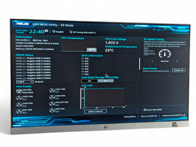 ASUS X99 X99-A/USB 3.1 with Intel Core i7-6800K @ 3.40GHz (6C 12T) 64GB RAM - -