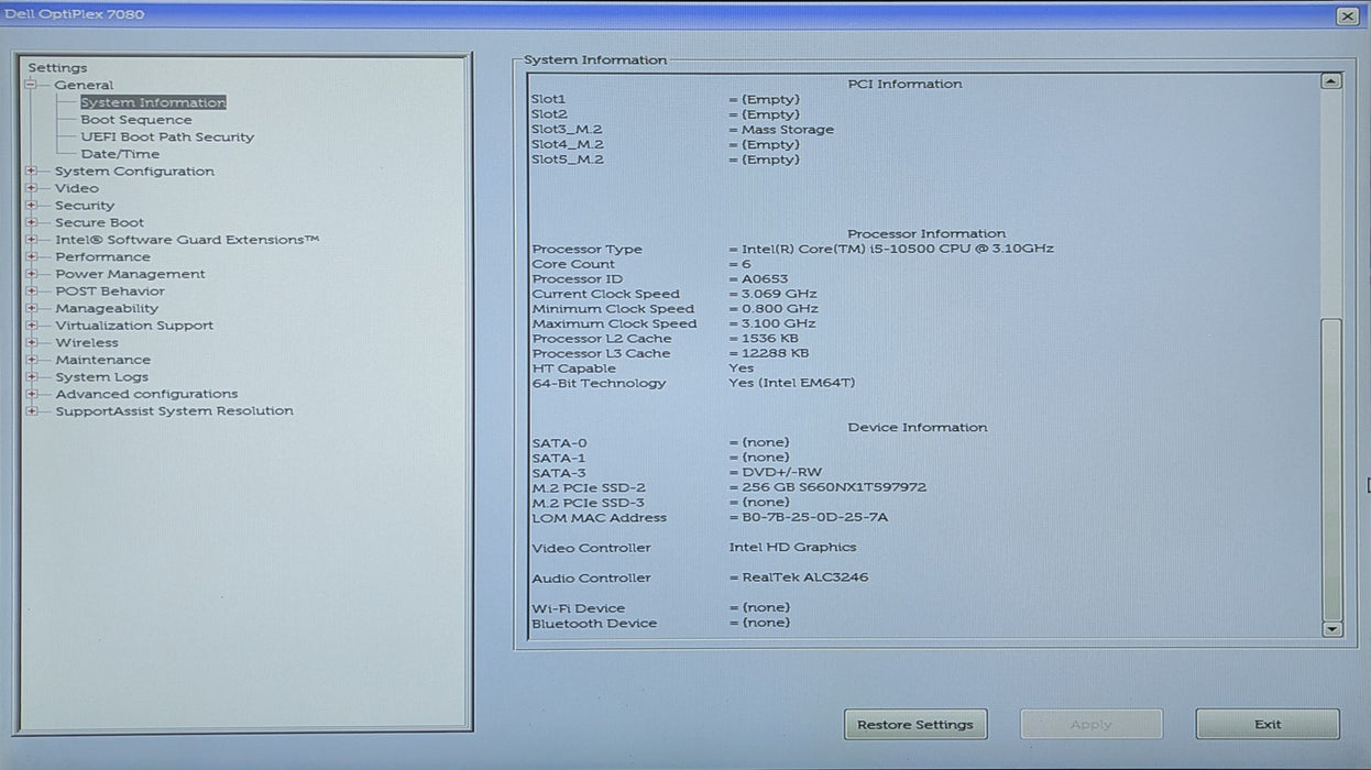 Dell OptiPlex 7080 SFF, i5-10500 3.10GHz, 16GB DDR4, 256GB NVMe