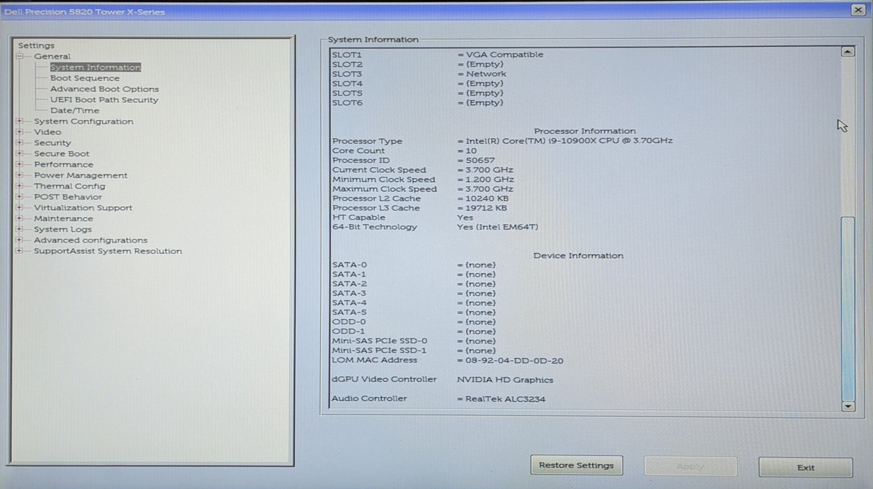Dell Precision T5820, i9-10900X 3.70GHz, 16GB RAM, M2000, 950W, No HDD
