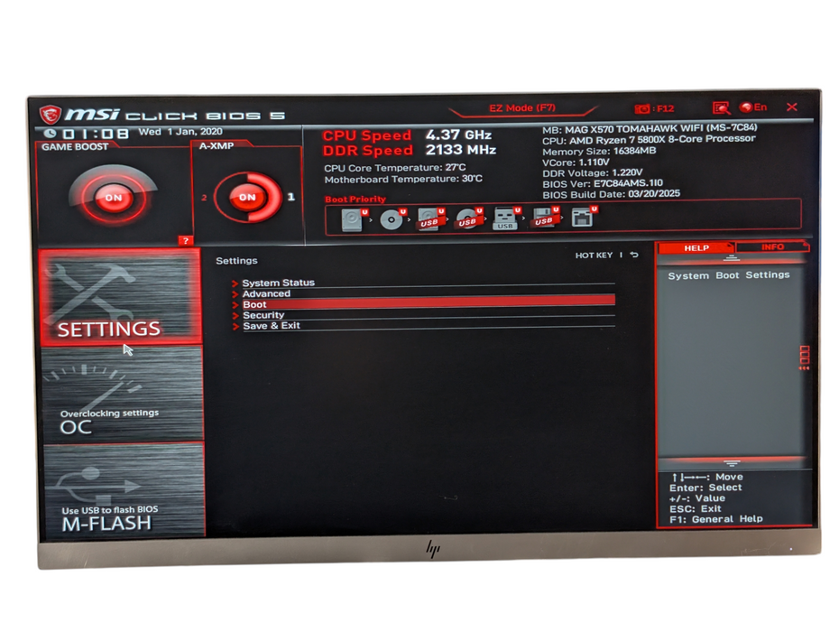 MSI MAG X570 Tomahawk WIFI AMD Ryzen 7 5800X 16GB RAM Motherboard Combo