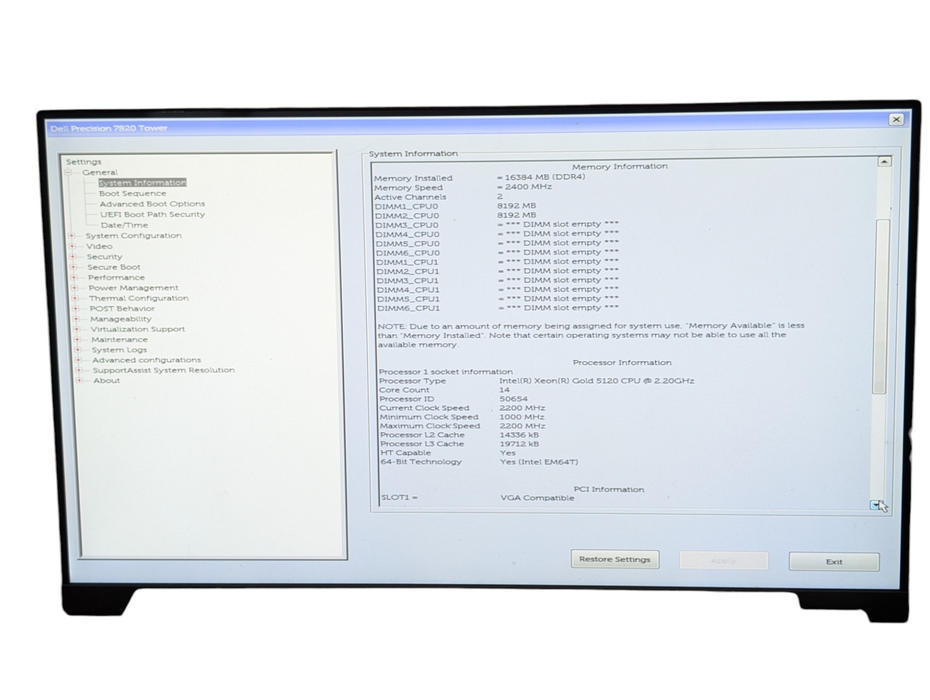 DELL Precision 7820 Intel Xeon GOLD 5120 16GB RAM 256GB SSD