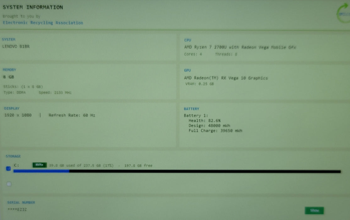 Lenovo ideapad 720S-13ARR Ryzen 7 2700U 8GB DDR4 256GB SSD READ