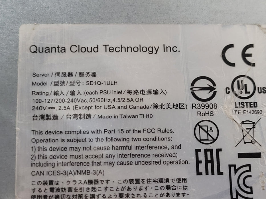Quanta Cloud Technology Qumulo 1UG3 SD1Q-1ULH Server Xeon D-1531 32GB DDR4, SEE