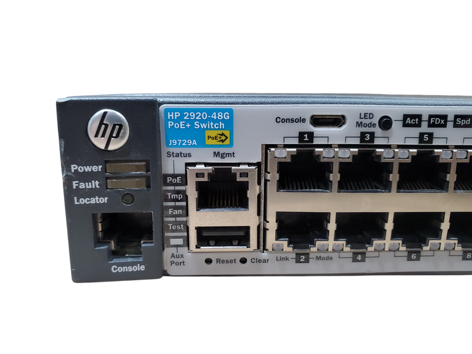 HP J9729A 2920-48G-POE+ Switch w/ J9733A Stacking Module, 1x PSU