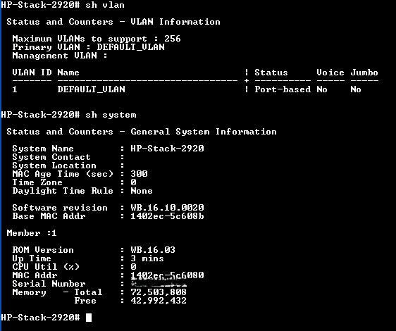 HP J9729A 2920-48G-POE+ Switch w/ J9733A Stacking Module, 1x PSU