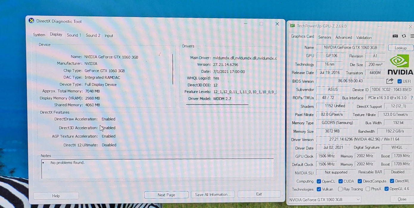 ASUS NVIDIA GeForce GTX 1060 3GB GPU
