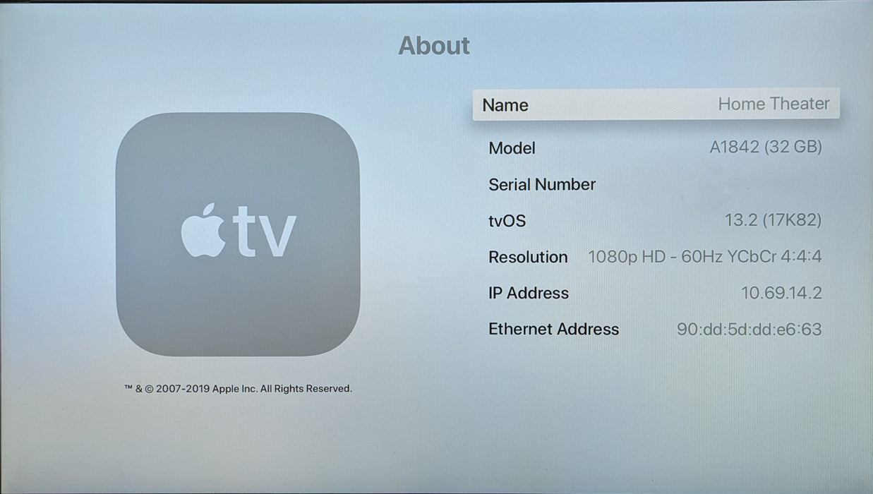 Apple TV (5th Generation) 4K 32GB HD Media Streamer A1842 w/ Remote