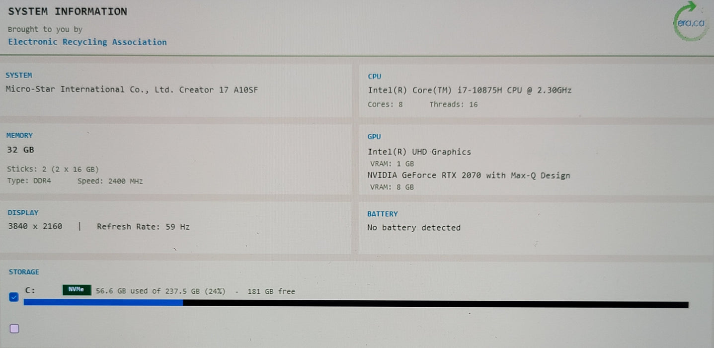 MSI Creator 17 i7-10875H 32GB DDR4 RTX 2070 Super 256GB NVMe 4K Mini LED READ !