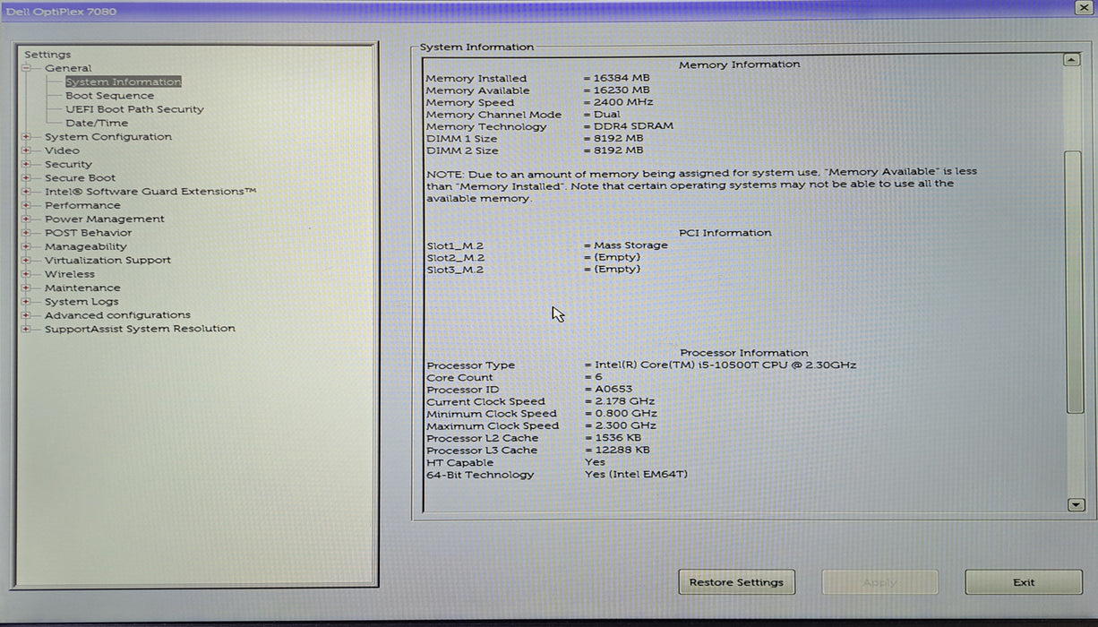 Dell OptiPlex 7080 Micro | Intel Core i5-10500T @2.30GHz, 16GB DDR4, 256GB NVMe