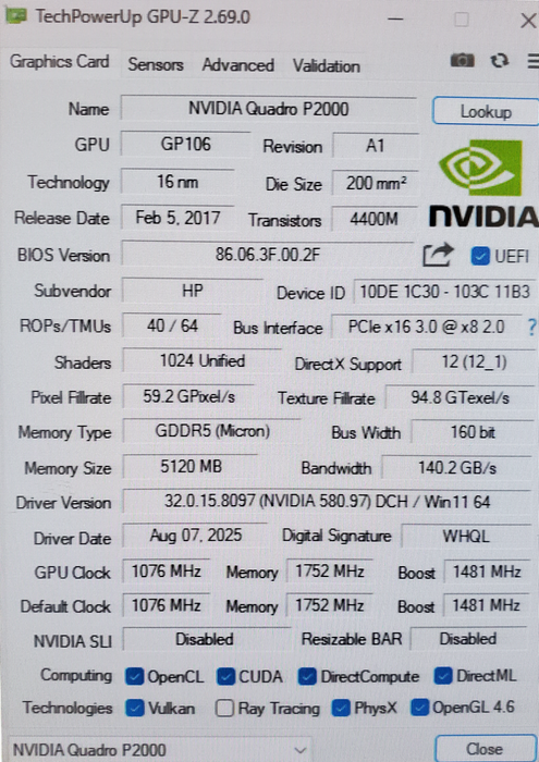 NVIDIA Quadro P2000 5GB GDDR5 Graphics Card