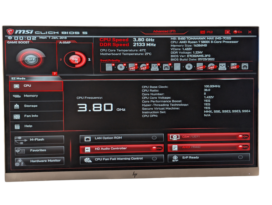 MSI B450 Tomahawk MAX AMD Ryzen 7 5800X 16GB RAM Motherboard Combo