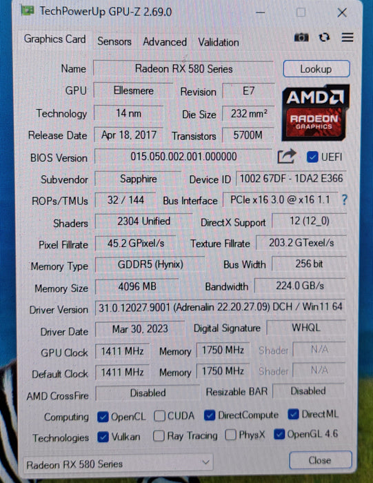 AMD Sapphire Nitro+ Radeon RX 580 4GB GDDR5 Graphics Card