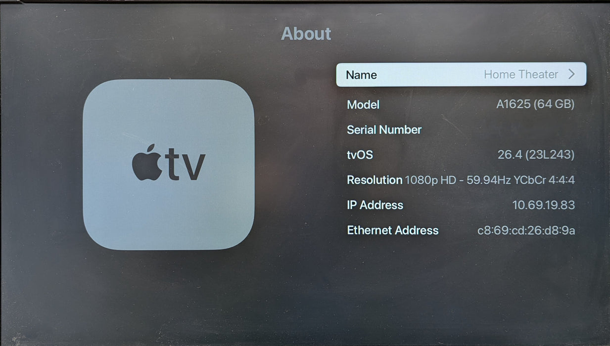 Apple TV (4th Generation) 64GB HD Media Streamer, A1625 w/ Remote