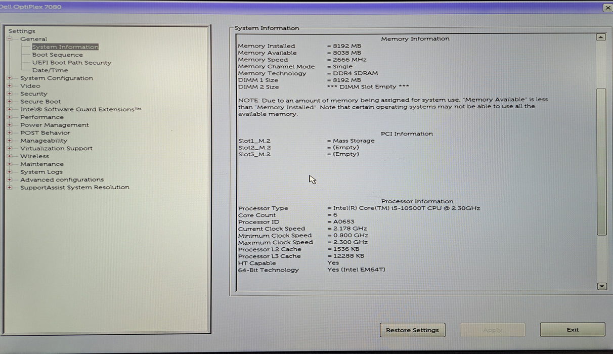 Dell OptiPlex 7080 Micro | Intel Core i5-10500T @2.30GHz, 8GB DDR4, 256GB NVMe