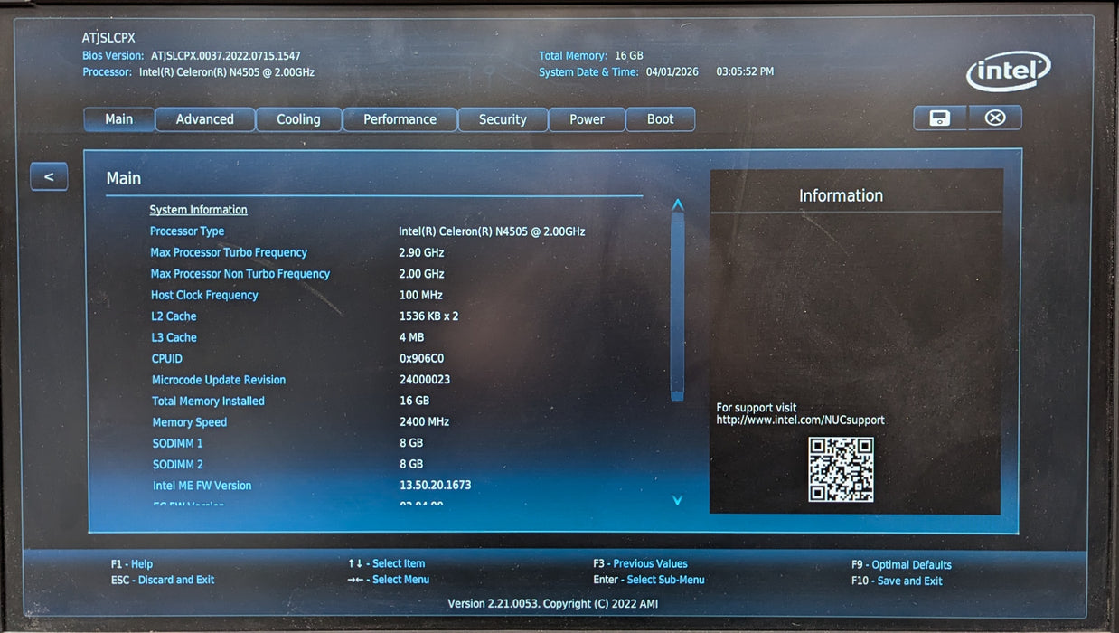 Intel NUC NUC11ATK CELERON N4505, 16GB DDR4, 64GB + 256GB Storage, No PWR