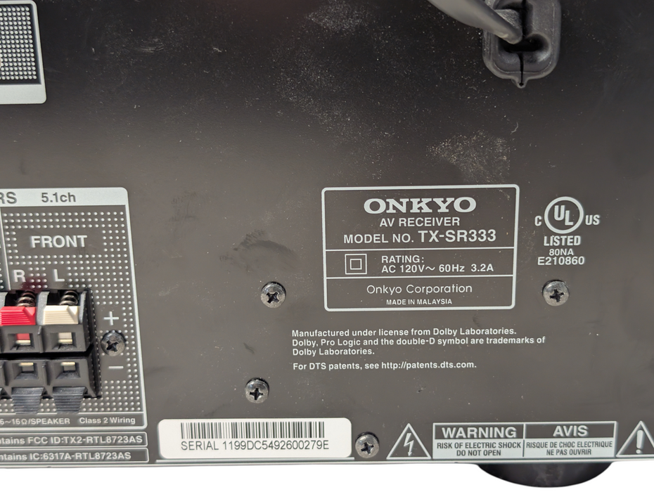 Onkyo TX-SR333 5.1-channel 4K HDMI home theater receiver