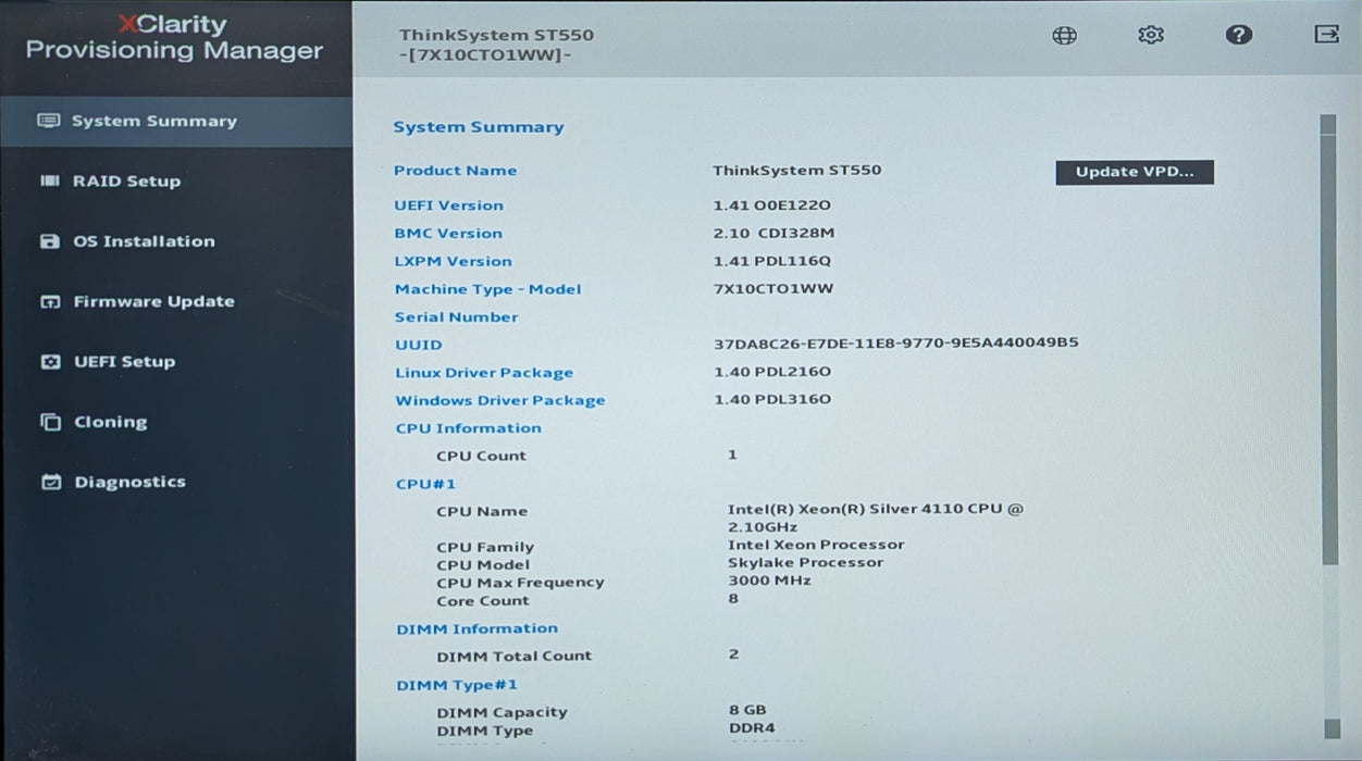 Lenovo ThinkSystem ST550, Xeon Silver 4110 2.10GHz, 16GB DDR$, RAID 530-8i