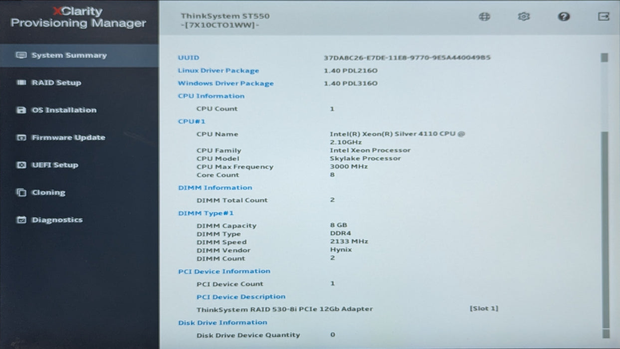 Lenovo ThinkSystem ST550, Xeon Silver 4110 2.10GHz, 16GB DDR$, RAID 530-8i