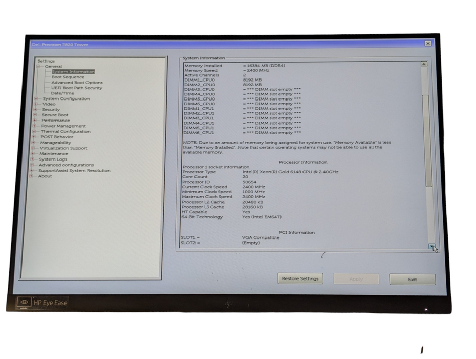 DELL Precision 7820 Intel Xeon GOLD 6148 16GB RAM 250GB SSD