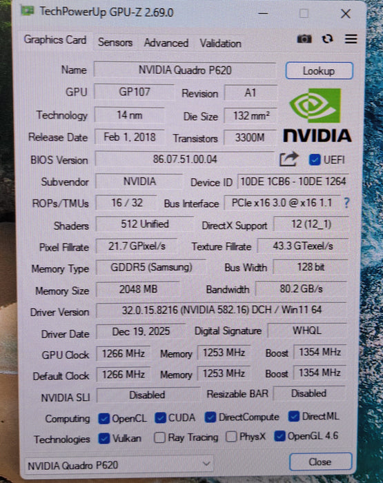 NVIDIA Quadro P620 2GB GDDR5 Graphics Card | 4x Mini DP Full Height