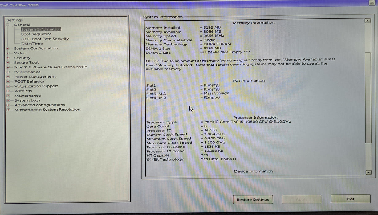 Dell OptiPlex 3080 SFF | Intel Core i5-10500 @3.10GHz, 8GB DDR4, 256GB NVMe