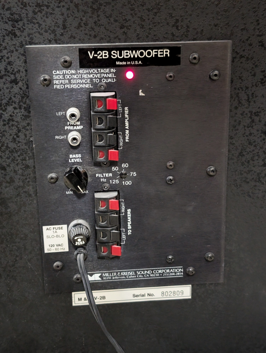Miller and Kreisel V-2B Subwoofer PLEASE READ