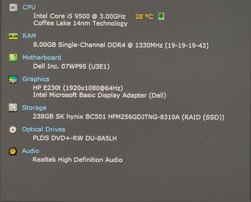 Dell OptiPlex 3070, Core i5-9500 3.00GHz, 8GB RAM, 256GB NVMe