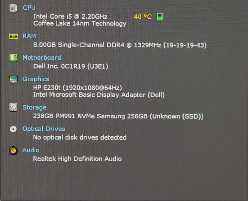 Dell OptiPlex 7070 USFF, i5-9500T 2.20GHz, 8GB DDR4, 256GB SSD