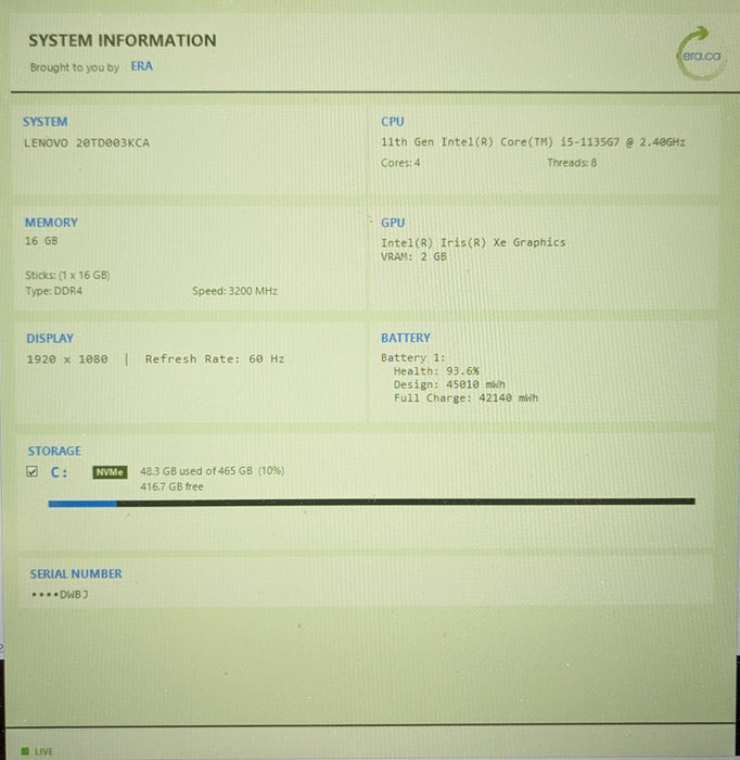 Lenovo ThinkPad E15 Gen 2, i5-1135G7 2.40GHz, 16GB DDR4, 256GB NVMe