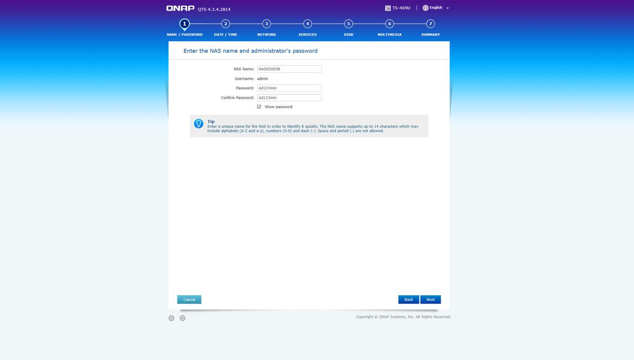 QNAP TS-469U-RP 4-BAY NAS w/ 3x 1TB HDDs