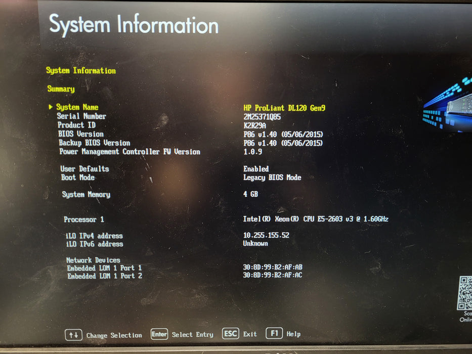HP ProLiant DL120 Gen9 2.5" Xeon E5-2603 v3 4GB DDR4 No HDD/RAID
