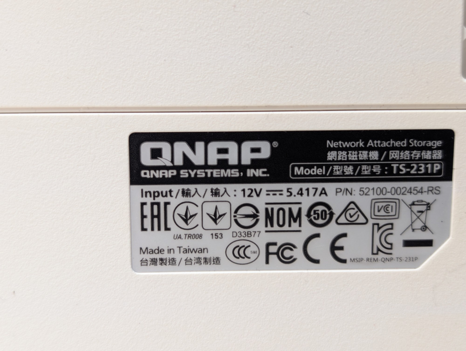 QNAP TS-231P 2 Bay NAS Storage 2x 2TB HDDs installed
