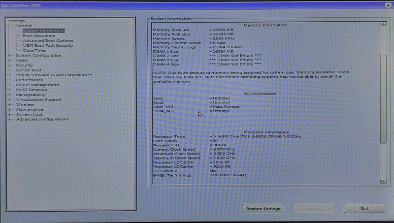 Dell OptiPlex 7070 SFF | i5-9500 @ 3.00GHz 6-Core , 16GB DDR4, 256GB NVMe