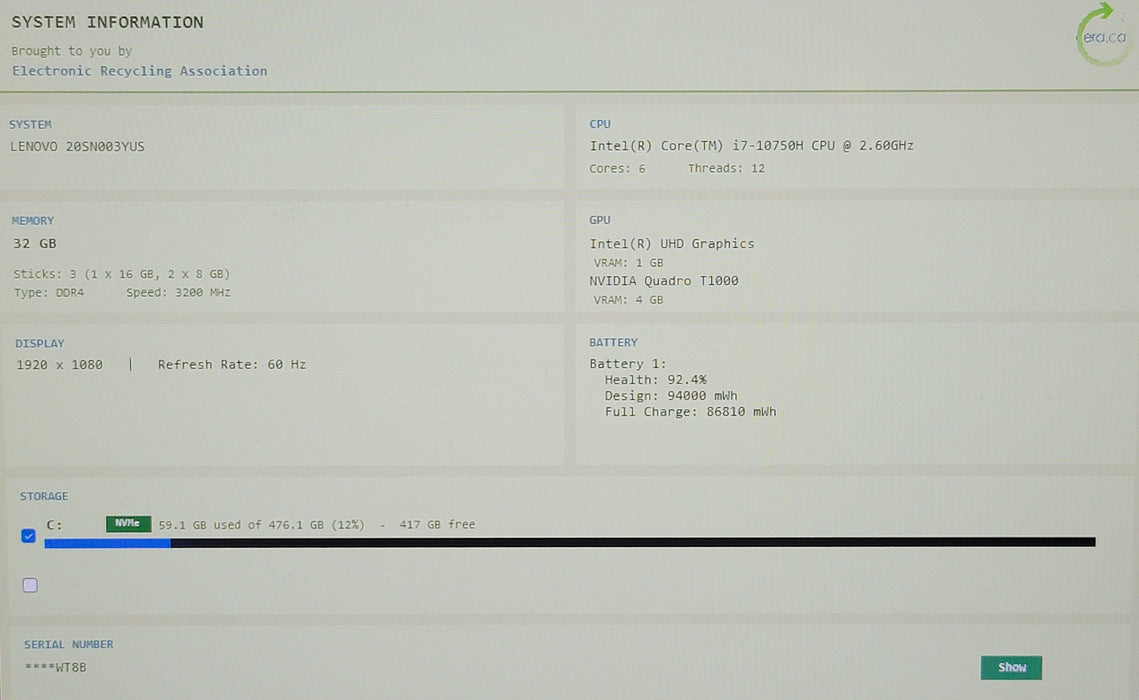 Lenovo ThinkPad P71 i7-10750H 32GB DDR4 Quadro T1000 512GB NVMe READ