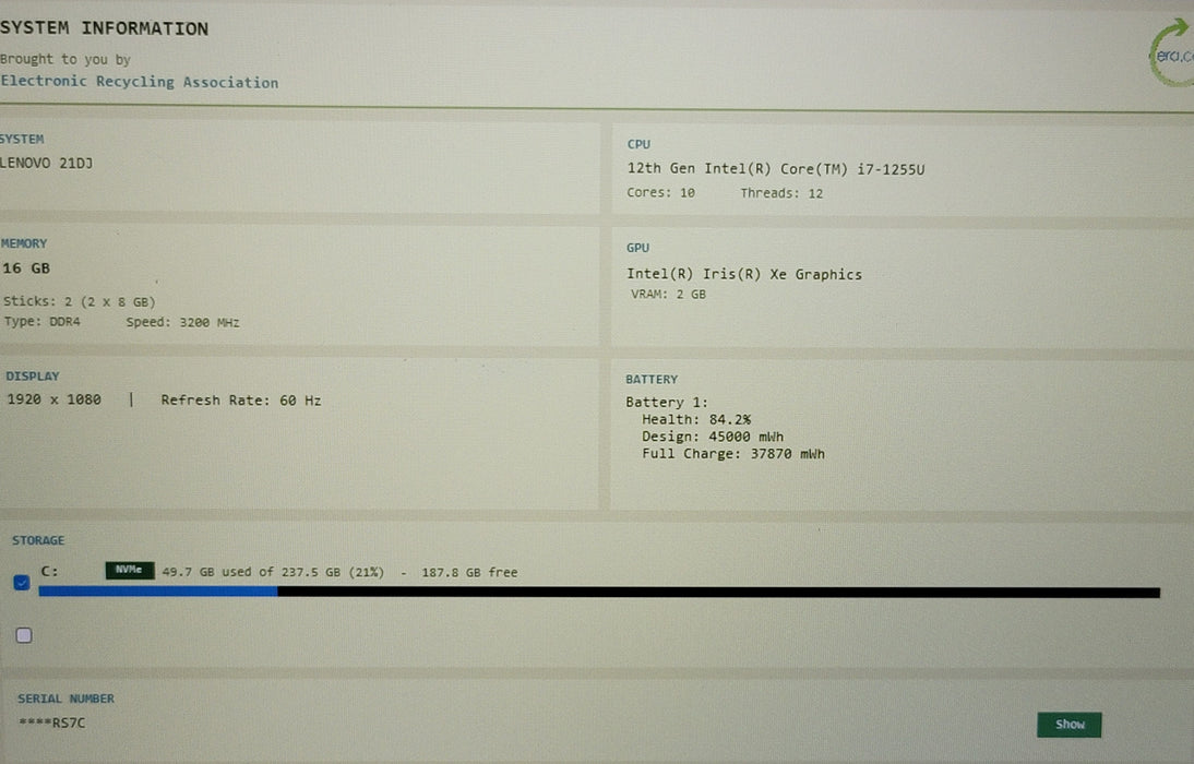 Lenovo ThinkBook 15 G4 IAP i7-1255U 16GB DDR4 256GB NVMe READ