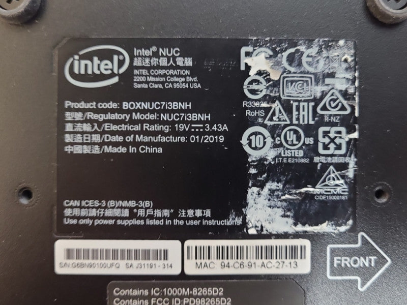 Intel NUC NUC7I3BNB PC, i3-7100U 2.40GHz, 4GB RAM, 128GB Nvme, WiFi