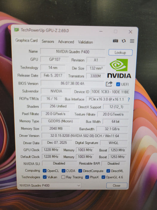 NVIDIA Quadro P400 2GB GDDR5 Graphics Card