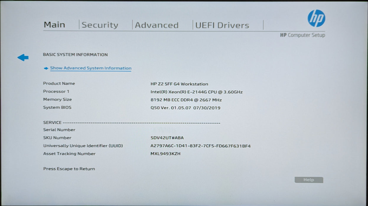HP Z2 SFF G4 Workstation, Xeon E-2144G 3.60GHz, 8GB DDR4, 256GB NVMe, W3100