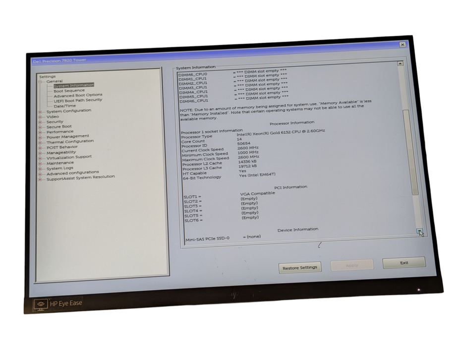 DELL Precision 7820 Intel Xeon GOLD 6132 16GB RAM 250GB SSD NVIDIA Quadro P2000