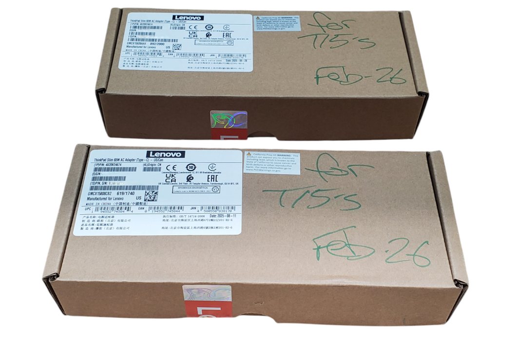 Lot 2x NEW - ThinkPad Slim 65W AC adapter type C