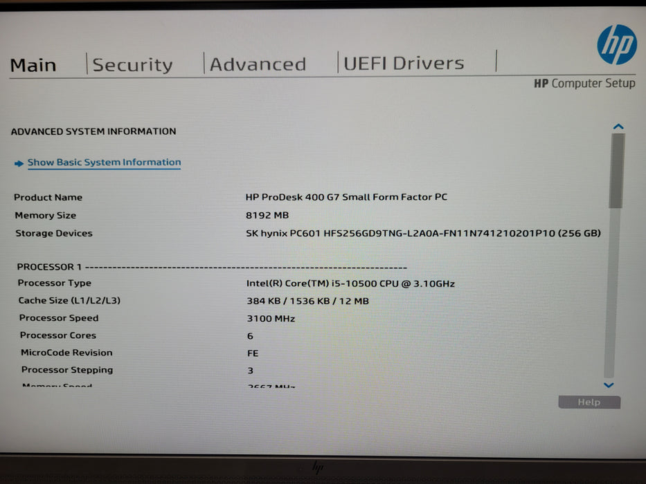 HP ProDesk 400 G7 SFF, Core i5-10500 3.10GHz 8GB DDR4 RAM, 256GB NVME