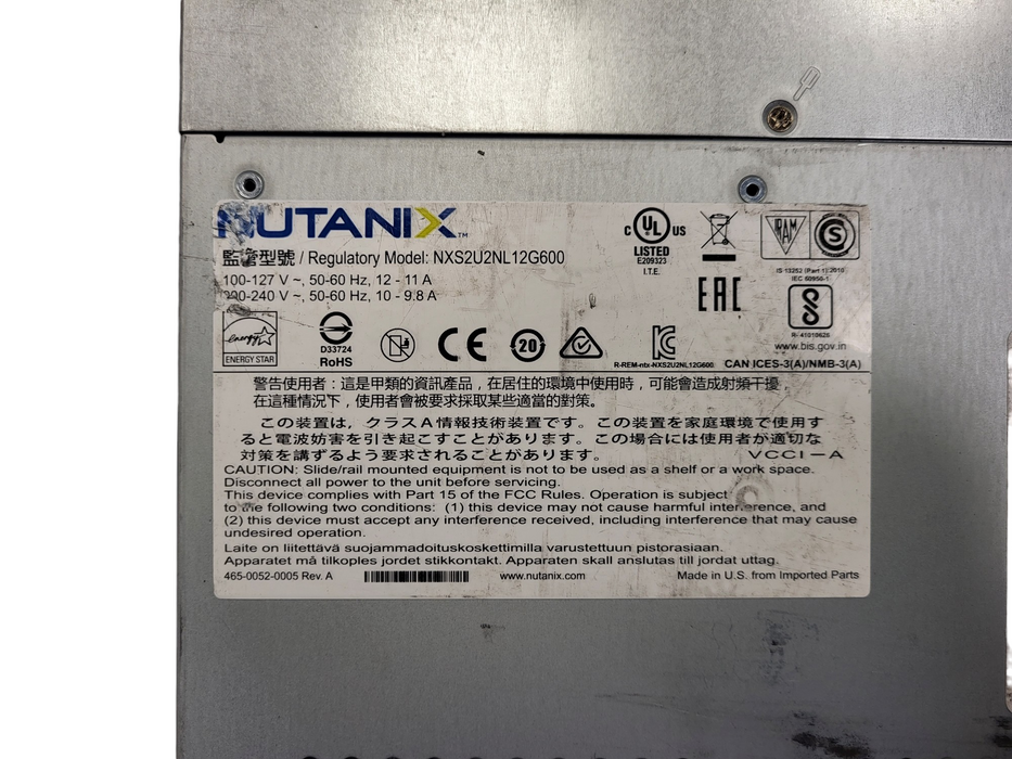 Nutanix NXS2U2NL12G600 12LFF Barebone w/ 2x PSU, 11x HDD caddies