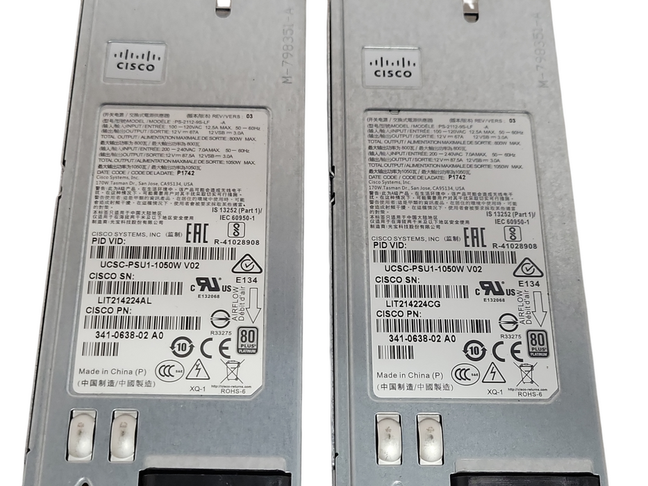 Lot of 2x Cisco UCSC-PSU1-1050W UCS 1050Watt Server Power Supply