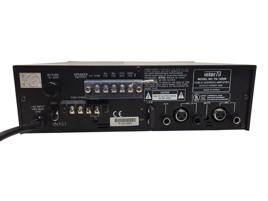 Inter-M Audio compact 2-mic, 1-aux input, 30W Public Address Mixer Amplifier
