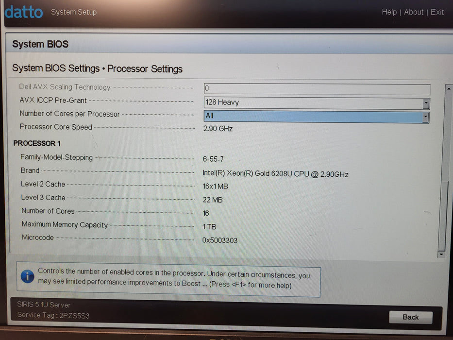 Datto SIRIS 5 Gold 6208U @ 2.9GHz 16GB DDR4  HBA330 Mini BOSS-S1 No PSU
